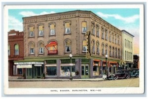 Burlington Wisconsin Postcard Hotel Badger Exterior View Building c1940 Vintage