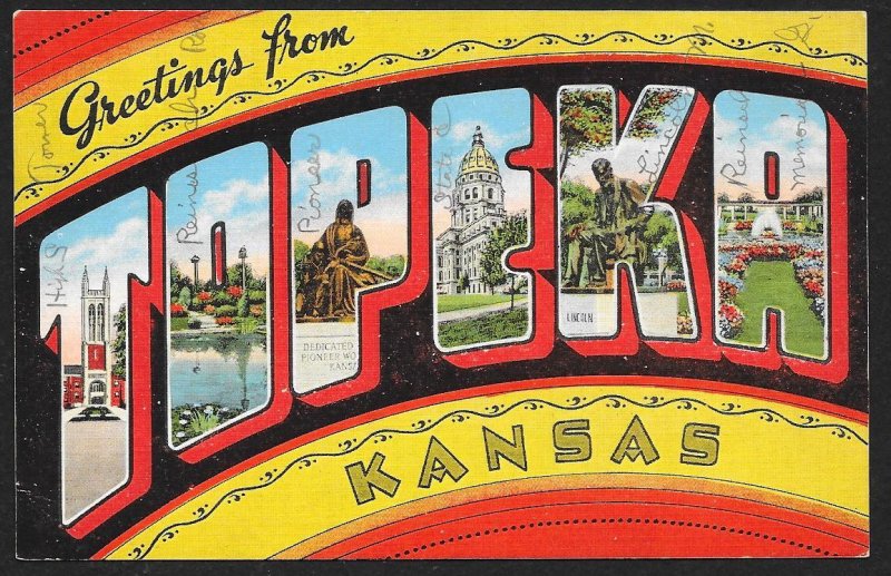 Greetings From Topeka Kansas Unused c1940s