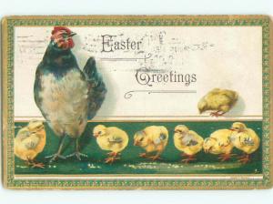 Pre-Linen easter LOTS OF CHICKS WITH CHICKEN k3077