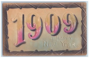 Woodbine Magnolia Iowa IA Postcard New Year Large Numbers 1909 Embossed Antique