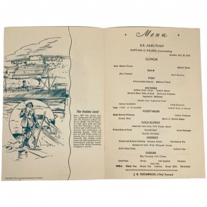 1949 Alaska Steamship Line S.S. Aleutian Lunch Menu - Sled Racing Dog Portrait