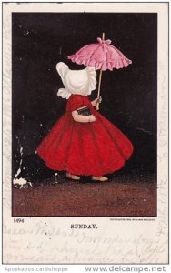 Sunday Sun Bonnet Girl With Pink Parasol 1906