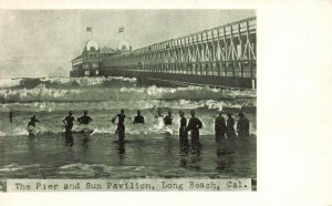 Long Beach California, The Pier & Sun Pavilion Swimming Beach, Vintage Postcard