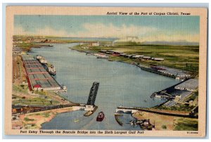 Corpus Christi Texas TX Postcard Aerial View Port Steamer Hydraulic Bridge 1959