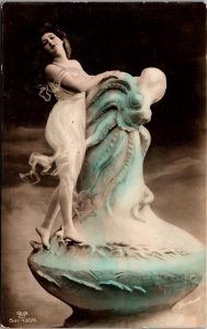 Tinted Photo of Beautiful Woman with Octopus Gerlach Vintage Postcard Z27
