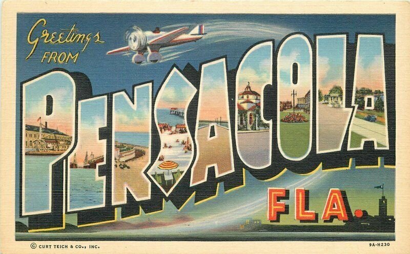 Pensacola Florida Large letters multi View Postcard Erickson Teich 21-4458