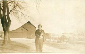 IA, Rowley? Iowa, RPPC, Farm, Boy with Dog