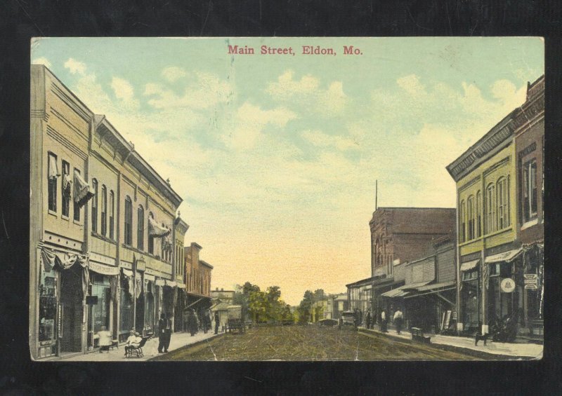 ELDON MISSOURI DOWNTOWN STREET SCENE MAIN ST. DIRT VINTAGE POSTCARD