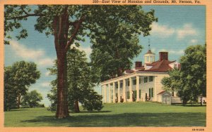 Vintage Postcard 1930's East View of Mansion & Grounds Mt. Vernon Virginia VA