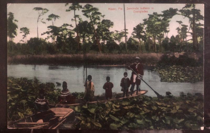 1911 Picture Postcard Native American Cover Miami Fl Seminole Indian Everglades