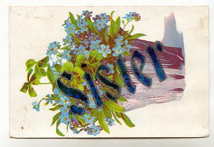 SISTER, Large Letter, Blue Fowers, Glitter