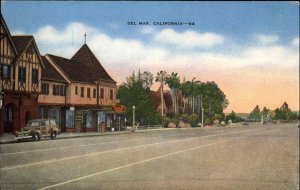 Del Mar California CA Tudor Architecture Street Scene Vintage Postcard