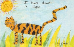 I have drawn a tiger, by Elliza Modern English hand drawn postcard