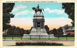 Civil War, Linen Era, Robt E Lee Monument, Richmond,Va,Old Postcard