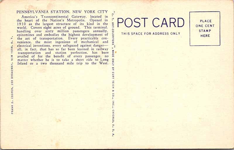 Postcard TRAIN STATION SCENE New York City New York NY AL0959