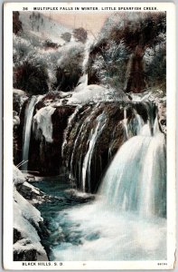 Multiplex Falls Winter Little Spearfish Creek Black Hills South Dakota Postcard
