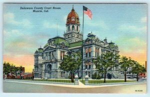 MUNCIE, Indiana IN ~ Delaware County COURT HOUSE ca 1940s Linen  Postcard