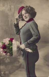 RPPC Tinted Beautiful Woman in Courier's Uniform, Pretty Sexy Girl 1912 Germany