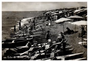 Lido of Rome Beach on the Mediterranean RPPC Postcard Posted 1955