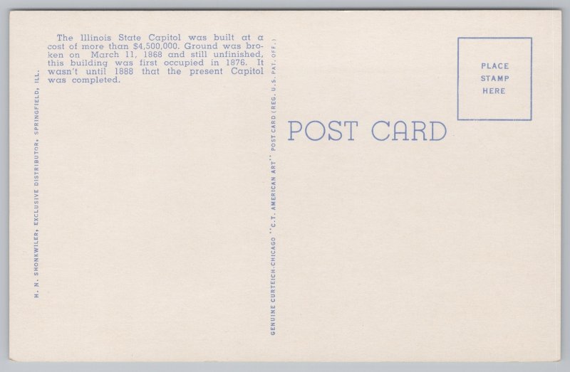 State View~State Capitol & Abe Lincoln Statue Springfield IL~Vintage Postcard