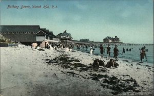 Watch Hill RI Bathing Beach Early Swimsuits c1910 Vintage Postcard 