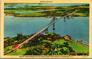 Vtg CT Linen Postcard Mount Hope Bay Bridge from Providence to Newport RI Q18