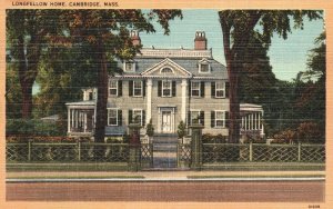 Vintage Postcard Longfellow Home House Gate Landmark Cambridge Massachusetts MA