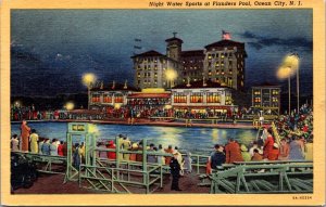 Linen Postcard Night Water Sports at Flanders Pool in Ocean City, New Jersey