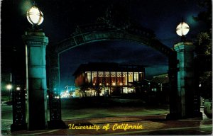 Vtg 1950's Sather Gate At Night University Of California Berkeley CA Postcard