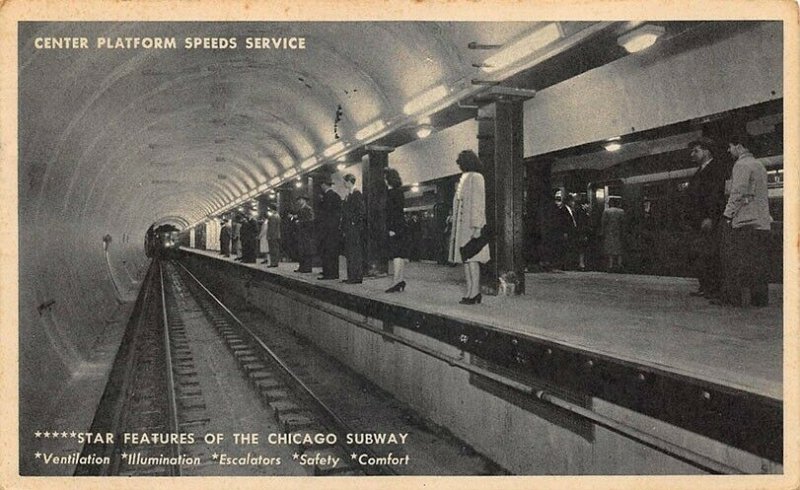 Chicago IL  Subway Downtown Center Platform Speeds Service Postcard