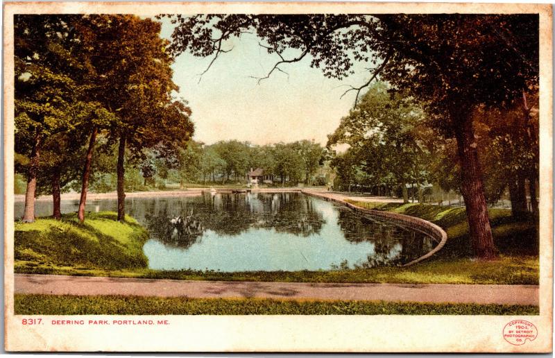 Pond View, Deering Park Portland ME Vintage PreLinen Undivided Back Postcard G22