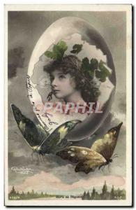 Old Postcard Fancy Butterfly Child