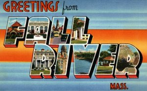 USA Greetings From Fall River Massachusetts Linen Postcard 08.66