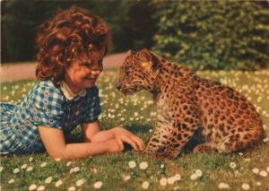 kitten postcard: The Little Girl and the Leopard