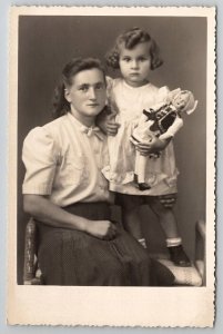 RPPC Photo Mother Daughter with Her Cute Doll Postcard D24