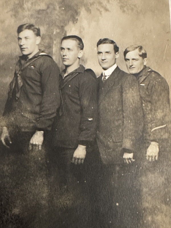 Early 1900's RPPC Postcard Real Picture 4 Men In A Row