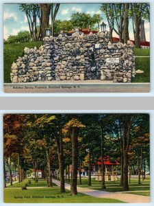 2 Postcards RICHFIELD SPRINGS, NY ~ Spring Park SULPHUR SPRING FOUNTAIN c1940s