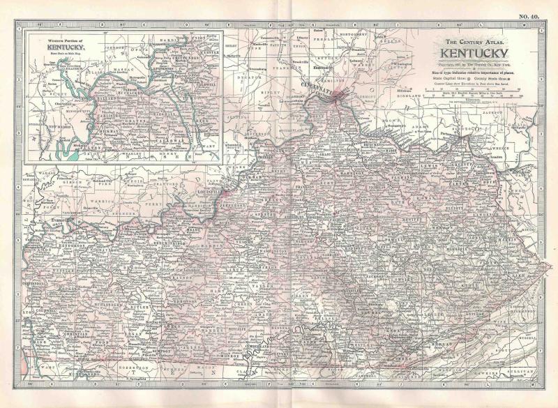 VINTAGE MAP Kentucky c1897 from Century Atlas