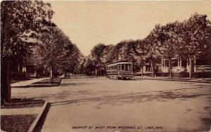 Lima Ohio~Market Street West @ McDonnel Street~Trolley~1912 B&W Postcard