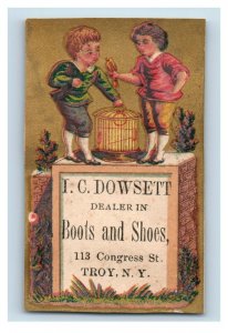 1880's Kids Bird Cage I.C. Dowsett Troy, NY Shoes Trade Cards P96