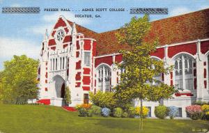 Decatur Georgia 1940s Linen Postcard Presser Hall Agnes Scott College