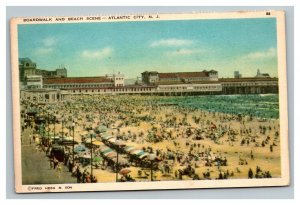 Vintage 1930's Postcard Aerial View Boardwalk & Beach Scene Atlantic City NJ