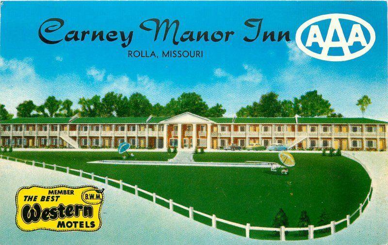 Aurora Carney Manor Inn roadside 1950s Rolla Missouri postcard 2404