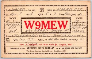 1934 QSL Radio Card New York City W9MEW Amateur Station Posted Postcard