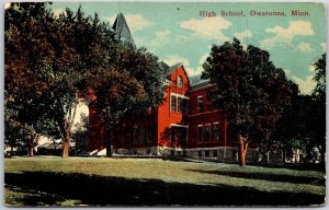 High School Owatonna Minnesota MN Campus Building Grounds Trees Postcard