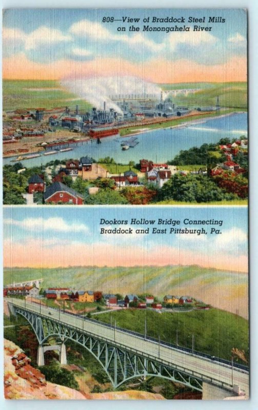 BRADDOCK STEEL MILLS, Pennsylvania PA ~ Dookers Hollow Bridge c1940s   Postcard