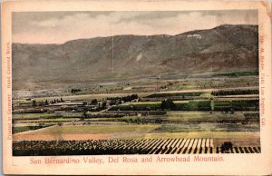 Hand Colored Postcard San Bernardino Valley, Del Rosa and Arrowhead Mountain