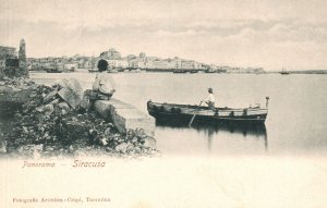 Vintage Postcard 1900's Panorama Picturesque View of Siracusa Sea Boat Italy IT