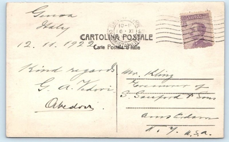 RPPC Panorama Genova Genoa ITALY artist 1922 Postcard
