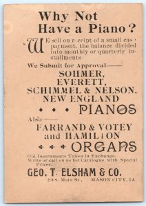 c1880s Mason City, IA Geo T Elsham Music Dealer Store Trade Card Piano Organ C48